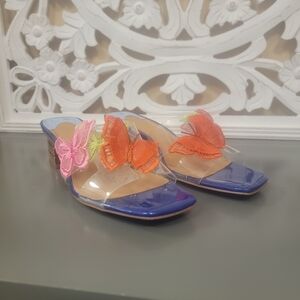 J.Renee Blue Sandals with Colorful Butterfly Accents